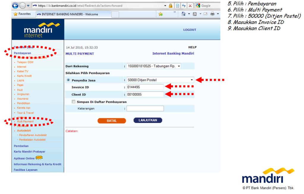 Pembayaran BHP Melalui Internet Banking Bank Mandiri