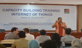 Dirjen SDPPI Ismail memberikan sambutan sekaligus membuka acara secara resmi dalam kegiatan Capacity Building Training IoT (29/1).
