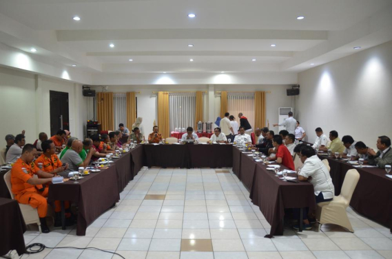 Situasi saat acara rapat persiapan simulasi Dukungan Komunikasi Kebencanaan di Hotel Jayakarta Anyer, Banten (27/8).