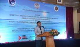 Sambutan Menkominfo Johnny G Plate pada acara Pembukaan Pusat Pelayanan Terpadu Ditjen SDPPI tahun 2020 di Gedung Wisma Antara dan Persiapan Zona Integritas Menuju Wilayah Birokrasi Bersih dan Melayani (WBBM) tahun 2020, di Auditorium Adhiyana, Wisma Antara (14/1).