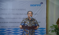 Sesditjen SDPPI R Susanto memberi sambutan pada kegiatan pelantikan pejabat fungsional penguji perangkat telekomunikasi dan asisten penguji perangkat telekomunikasi 31/1/ 2020