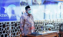 Dirjen SDPPI Ismail memberikan sambutan pada acara Pelantikan Pejabat Fungsional Pengendali Frekuensi Radio Tingkat Terampil yang berlangsung di Lantai 13 Gedung Sapta Pesona, Jakarta (15/9/2020).