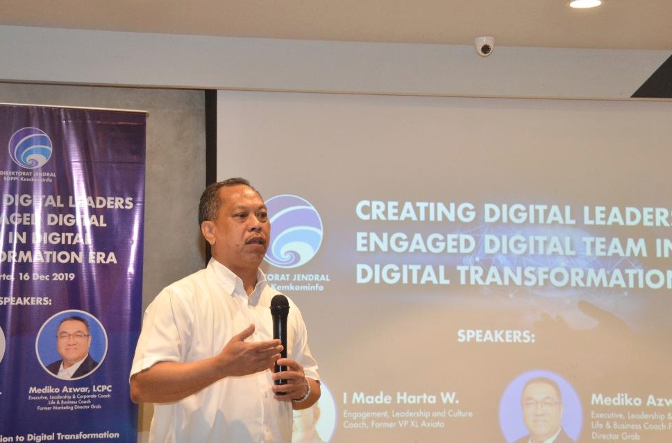 Sesditjen SDPPI R Susanto saat memberi sambutan di pembukaan Capacity Building Creating Digital Leaders and Engaged Digital Team in Digital Transformation Era, Senin (16/12/2019)