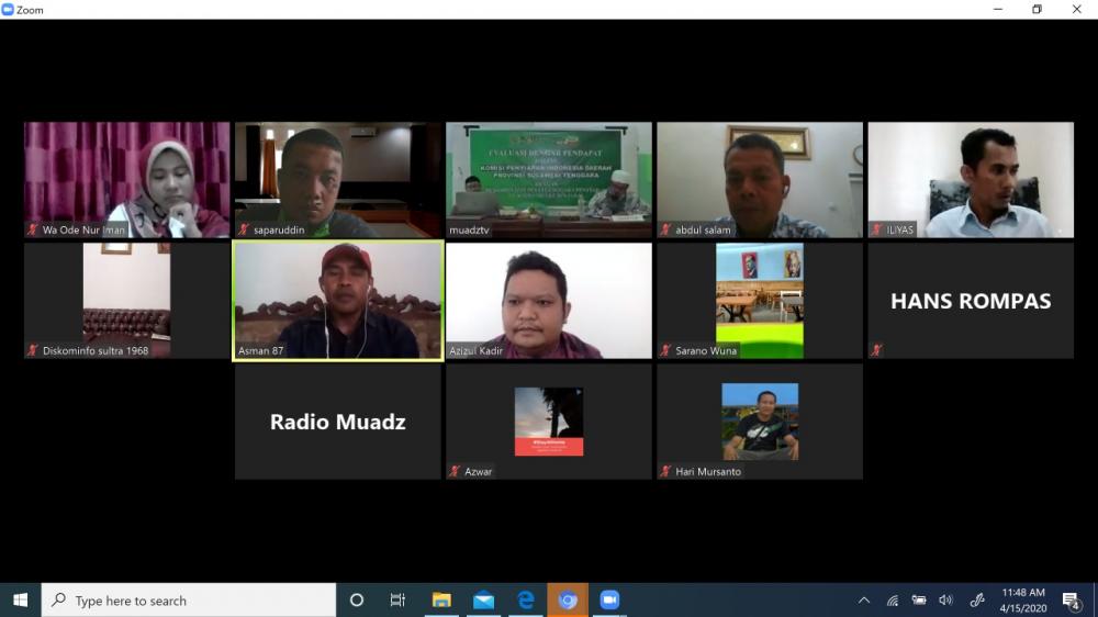 Loka Kendari   menggelar Evaluasi Dengar Pendapat (EDP) dengan  Komisi Penyiaran Indonesia Daerah (KPID) Provinsi Sulawesi Tenggara (Sultra) dan Lembaga Penyiaran Swasta secara online. Kendari (15/04/2020)