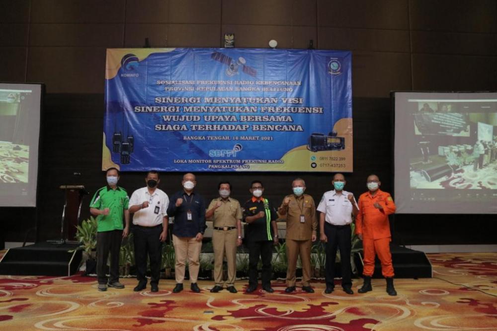 Sosialisasi Frekuensi Radio Kebencanaan menghadirkan  empat narasumber, yaitu Kepala Diskominfo Kepulauan Babel Sudarman, Kepala Pelaksana BPBD Kepulauan Babel Mikron Antariksa, Koordinator Montib Spekfrekrad Direktorat  Pengendalian SDPPI Andi Faisa Achmad dan Koordinator SOR Direktorat  Operasi Sumber Daya Dodik Sudiyono.