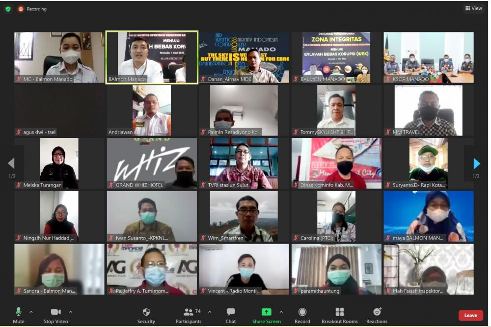 Deklarasi ZI menuju WBK yang di selenggarakan oleh kerjasama Balai Monitor Spektrum Frekuensi Radio Kelas II Manado dan  Ombudsman RI Perwakilan Manado,  Jumat (7/5/2021).