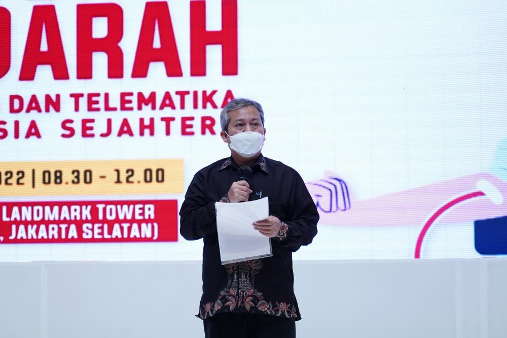Karo Kepegawaian dan Organisasi Imam Suwandi menyampaikan sambuta dalam kegiatan Donor Darah komunitas Pos dan Telekomunikasi sebagai rangkaian Peringatan Hari Bhakti Postel ke-77, bertempat di Telkom Tower Jakarta, Rabu (08/09/2022).