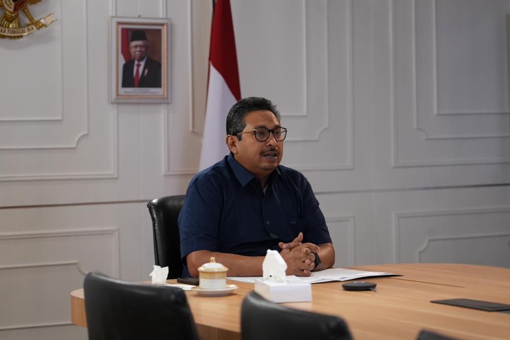 Dirjen SDPPI Ismail saat memberi sambutan pembukaan Indonesia ICT Standardization Forum 2022, Rabu (14/12/2022). 