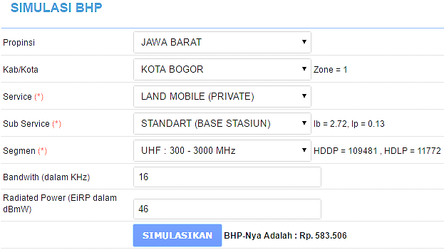 Gambar 1. Simulasi Perhitungan Tarif BHP Frekuensi Radio
