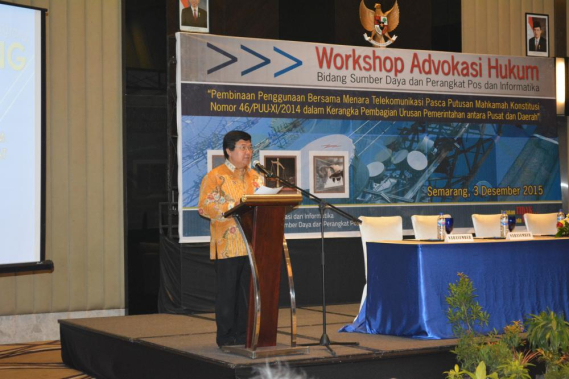 Ilustrasi: Sesditjen SDPPI, Sadjan, mewakili Dirjen SDPPI membuka kegiatan Workshop Advokasi Hukum