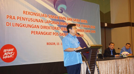 Ilustrasi: Sekditjen SDPPI, Sadjan membuka kegiatan Rekonsiliasi SIMAK dan SAIBA serta Pra Penyusunan Laporan BMN Semester I tahun 2016 (15/5). Peserta rekonsiliasi terdiri atas Petugas SIMAK BMN dari kantor pusat dan Unit Pelaksanan Teknis (UPT) Ditjen SDPPI.