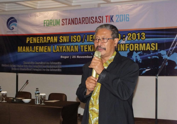 Ilustrasi: Direktorat Standardisasi Perangkat Pos dan Informatika Ditjen SDPPI, Bambang Suseno membuka  Forum Standardisasi Teknologi Informasi dan Komunikasi bertema “Penerapan SNI ISO/IEC 20000: 2013 Manajemen Layanan Teknologi Informasi di Hotel Royal Padjajaran Bogor, Jawa Barat  (25/11)