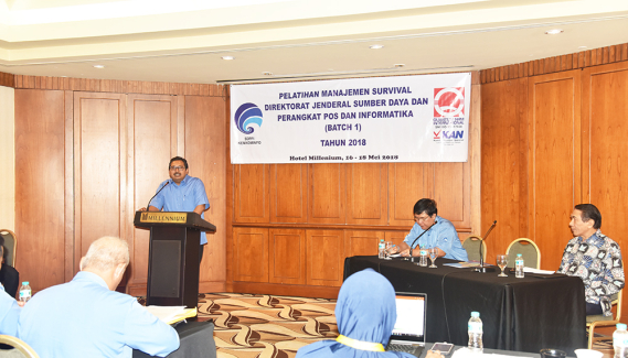 Ilustrasi: Dirjen SDPPI Ismail memberikan sambutan saat membuka pelatihan manajemen survival yang diikuti para pejabat Eselon III kantor pusat dan UPT Ditjen SDPPI, di Jakarta, yang berlangsung pada 16-18 Mei 2018.