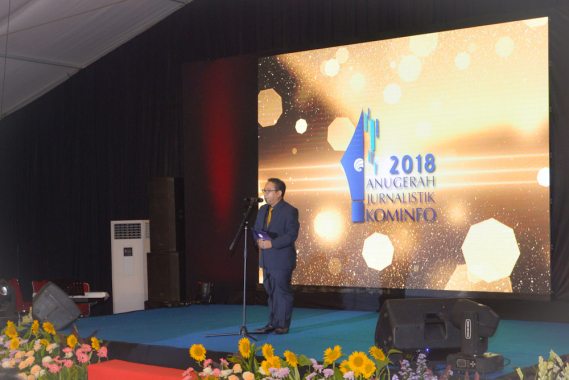 Ilustrasi: Pelaksana Tugas Kepala Biro Humas Kementerian Kominfo Ferdinandus Setu dalam acara Anugrah Jurnalistik Kominfo (AJK) 2018 di Lapangan Anantakupa, Kemkominfo, di Jakarta, Rabu (28/11/2018).