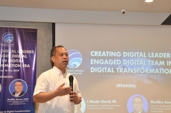 Ilustrasi: Sesditjen SDPPI R Susanto saat memberi sambutan di pembukaan Capacity Building Creating Digital Leaders and Engaged Digital Team in Digital Transformation Era, Senin (16/12/2019)