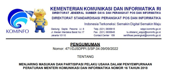 Ilustrasi: MENJARING MASUKAN DAN PARTISIPASI PELAKU USAHA DALAM PENYEMPURNAAN 
PERATURAN MENTERI KOMUNIKASI DAN INFORMATIKA NOMOR 16 TAHUN 2018